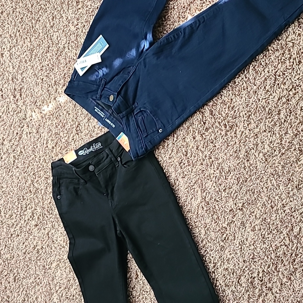 Old Navy Rockstar jeans. 1 black boot cut 1 blue skinny